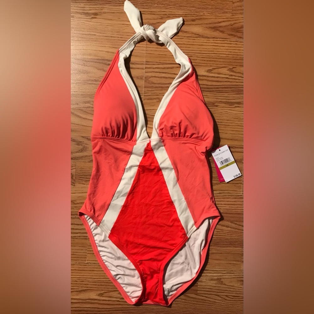 Vince Camuto White & Pink One-Piece Cruise  Bathing Suite Size 14 NWT
